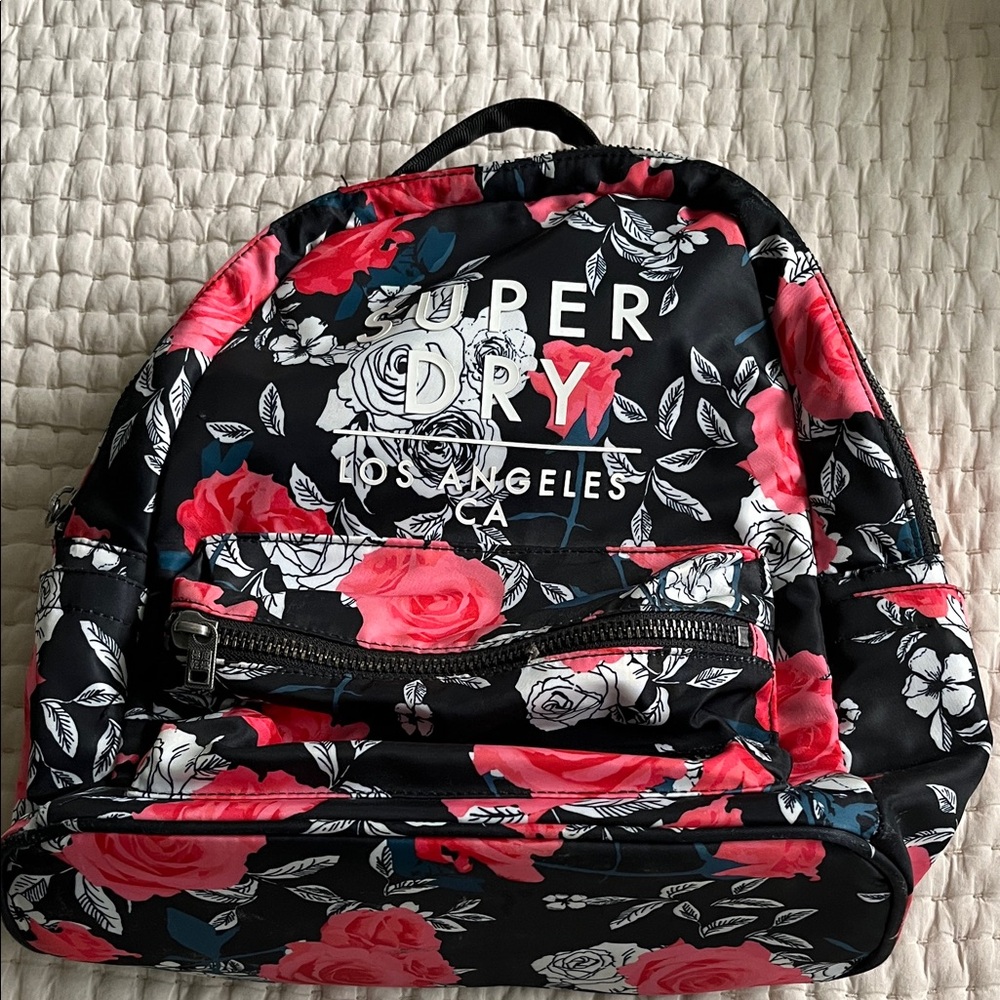 Superdry Black and Pink Floral Backpack